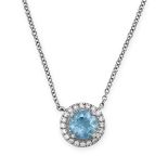 TIFFANY & CO., AN AQUAMARINE AND DIAMOND PENDANT NECKLACE in platinum, the pendant set with a rou...