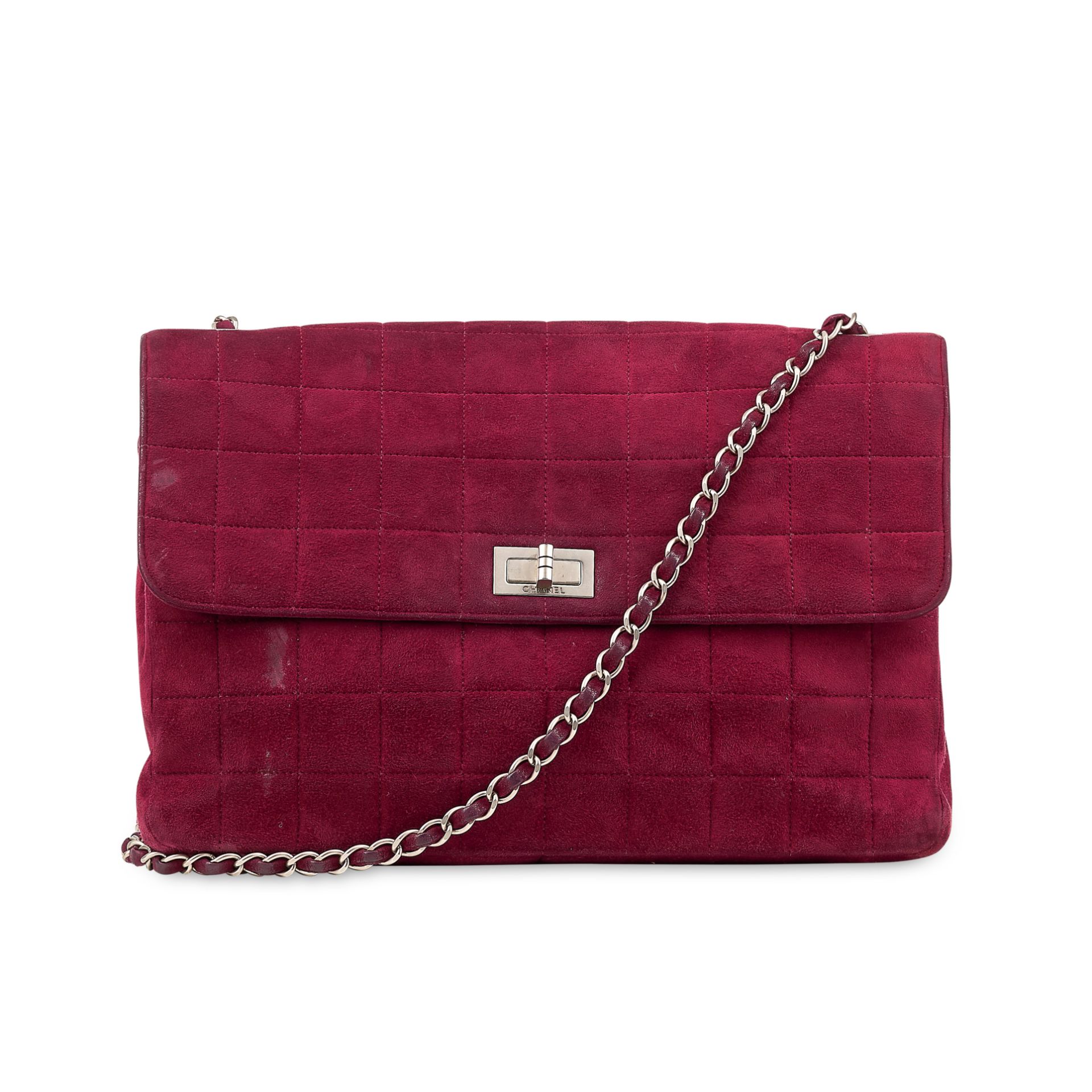 CHANEL, A BURGUNDY SUEDE MULTI-POCKET REISSUE LOCK BAG