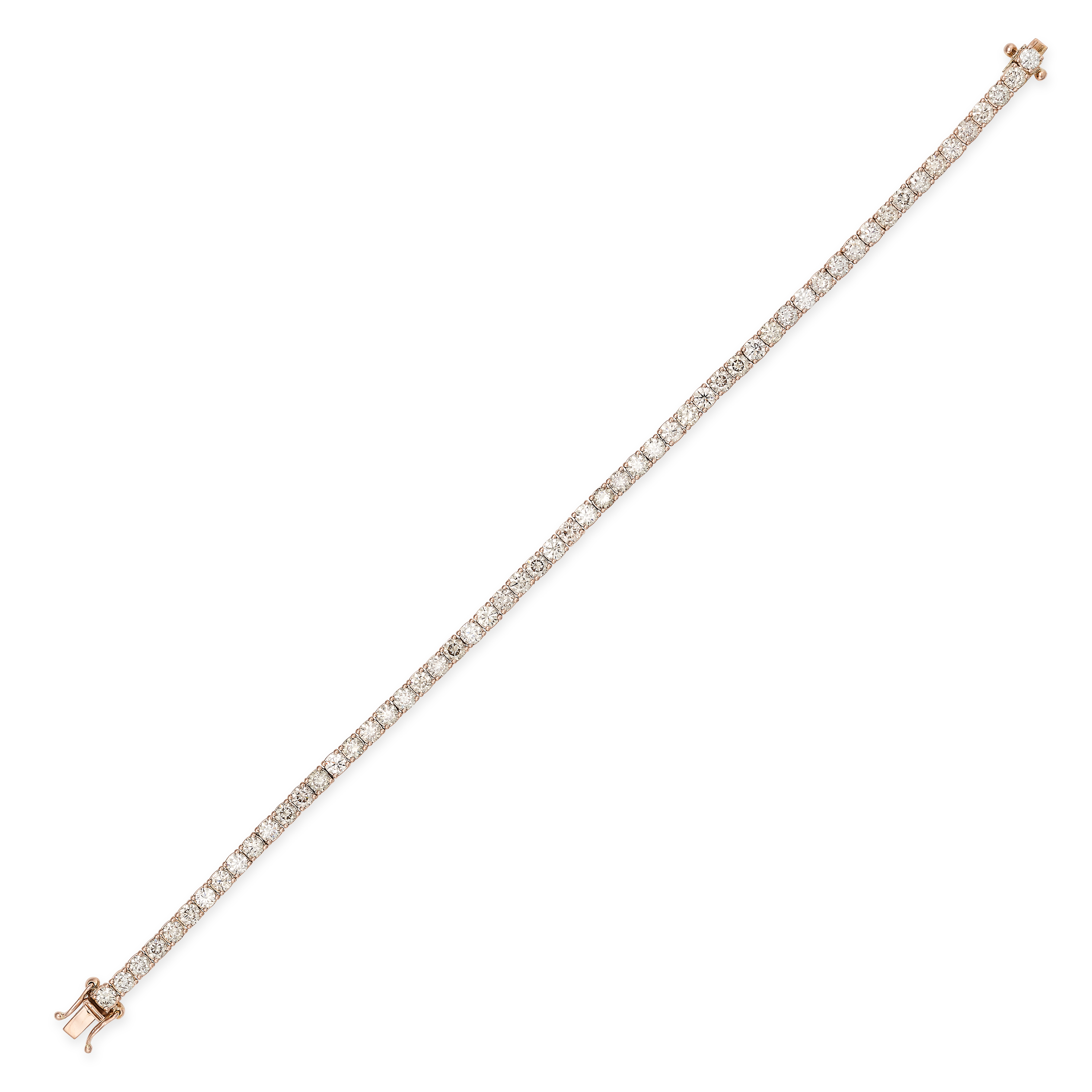 A 6.25 CARAT DIAMOND LINE BRACELET in 18ct rose gold, set with a single row of fifty-seven round ...