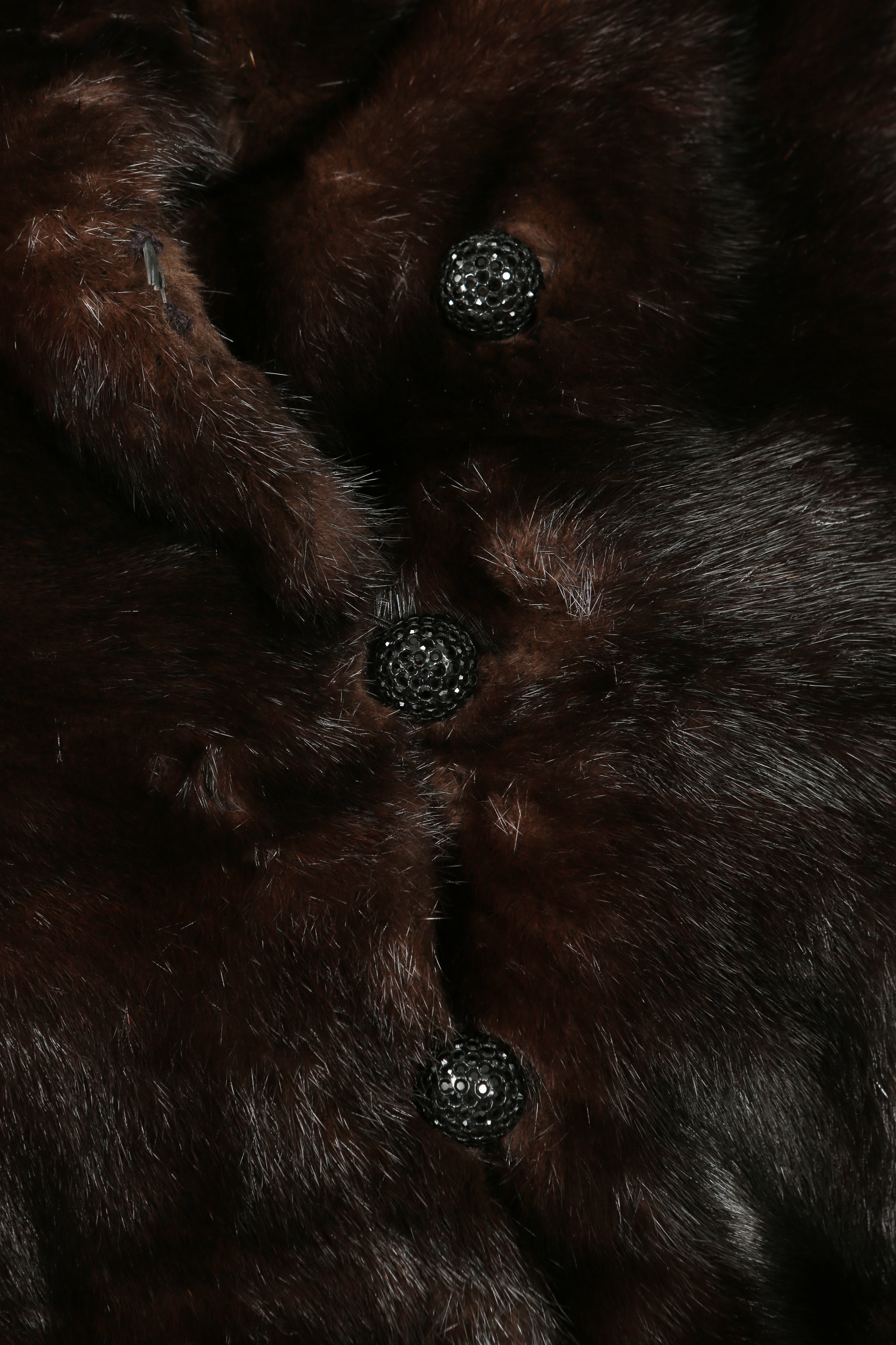 DIOR, A VINTAGE BROWN FUR COAT WITH SHINY BLACK BUTTONS - Image 5 of 5