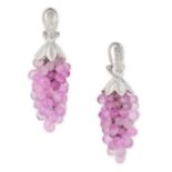 A PAIR OF PINK SAPPHIRE AND DIAMOND EARRINGS in 14ct white gold, each comprising a row of round c...