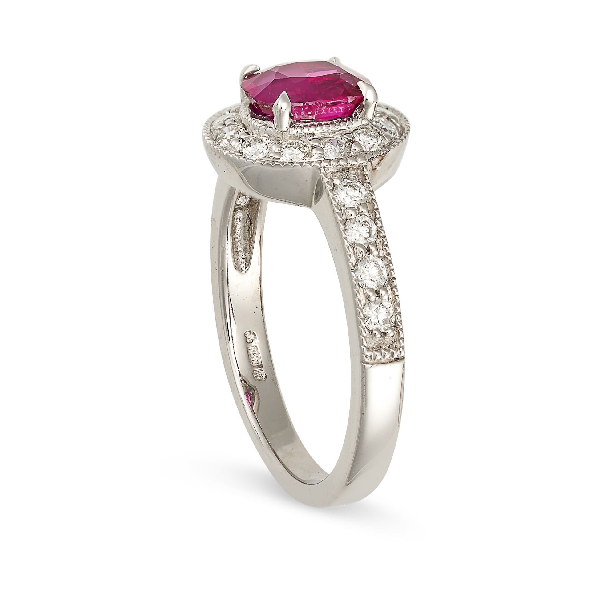 A BURMA NO HEAT RUBY AND DIAMOND RING in 18ct white gold, set with a cushion cut ruby of 1.09 car... - Image 2 of 2