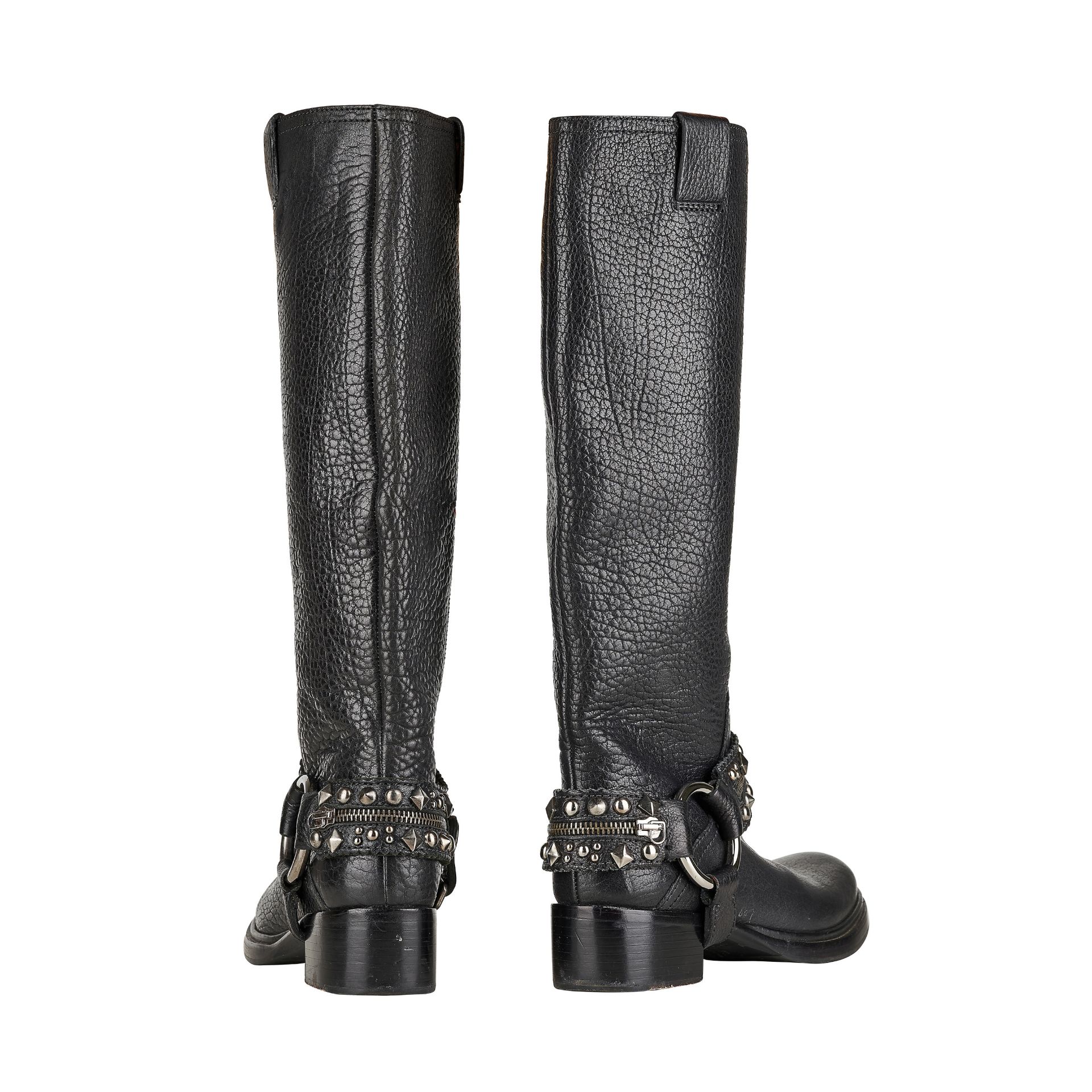 MIU MIU, BLACK SUEDE STUDDED KNEE HIGH BOOTS. - Bild 2 aus 3