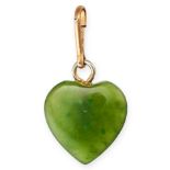 NO RESERVE - A VINTAGE GREEN HARDSTONE HEART PENDANT in yellow gold, set with a heart shaped gree...