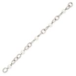 NO RESERVE - A PEARL AND DIAMOND BRACELET in 18ct gold, comprising a series of oval links pave se...