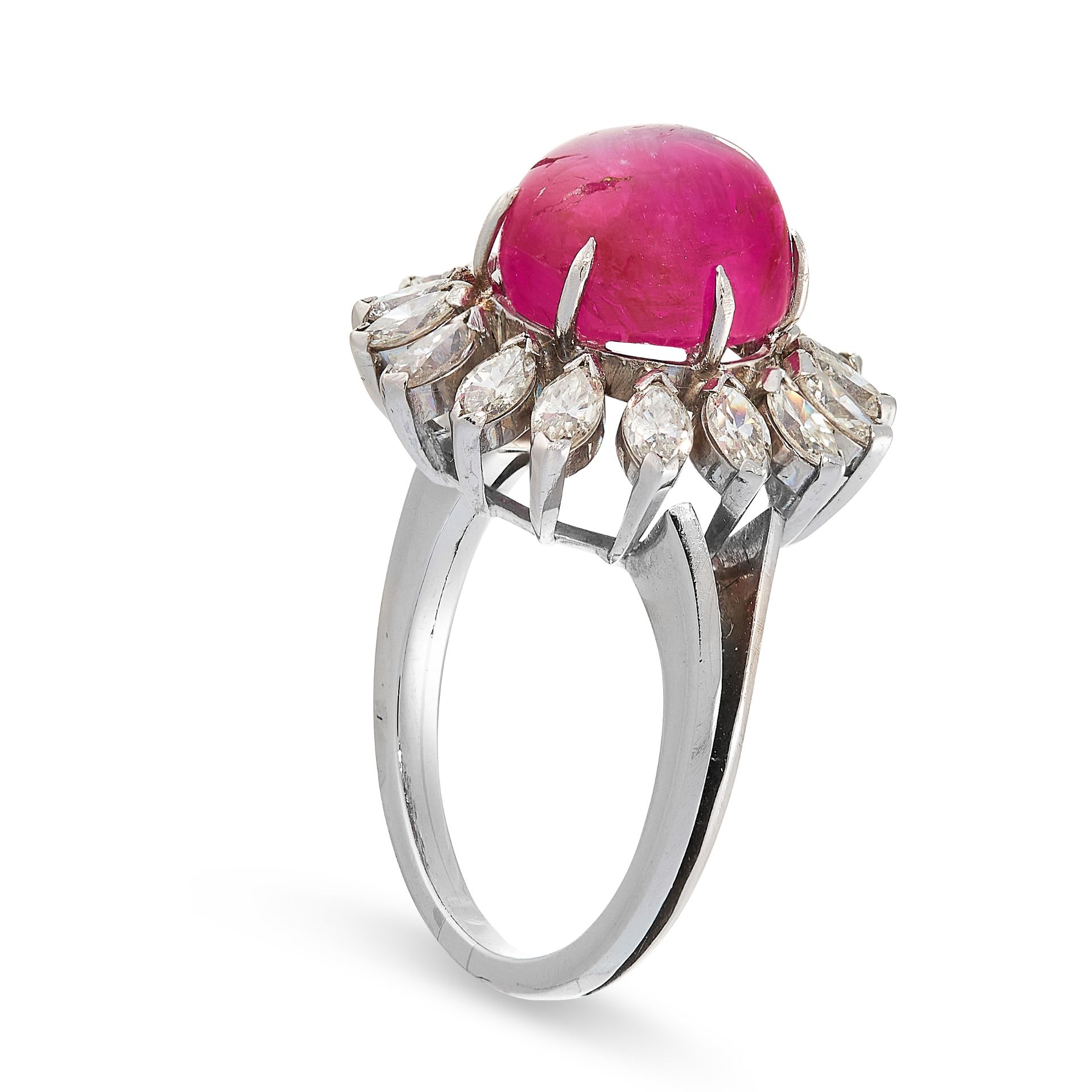 NO RESERVE - A BURMA NO HEAT RUBY AND DIAMOND CLUSTER RING set with a round cabochon ruby of 7.26... - Image 2 of 2