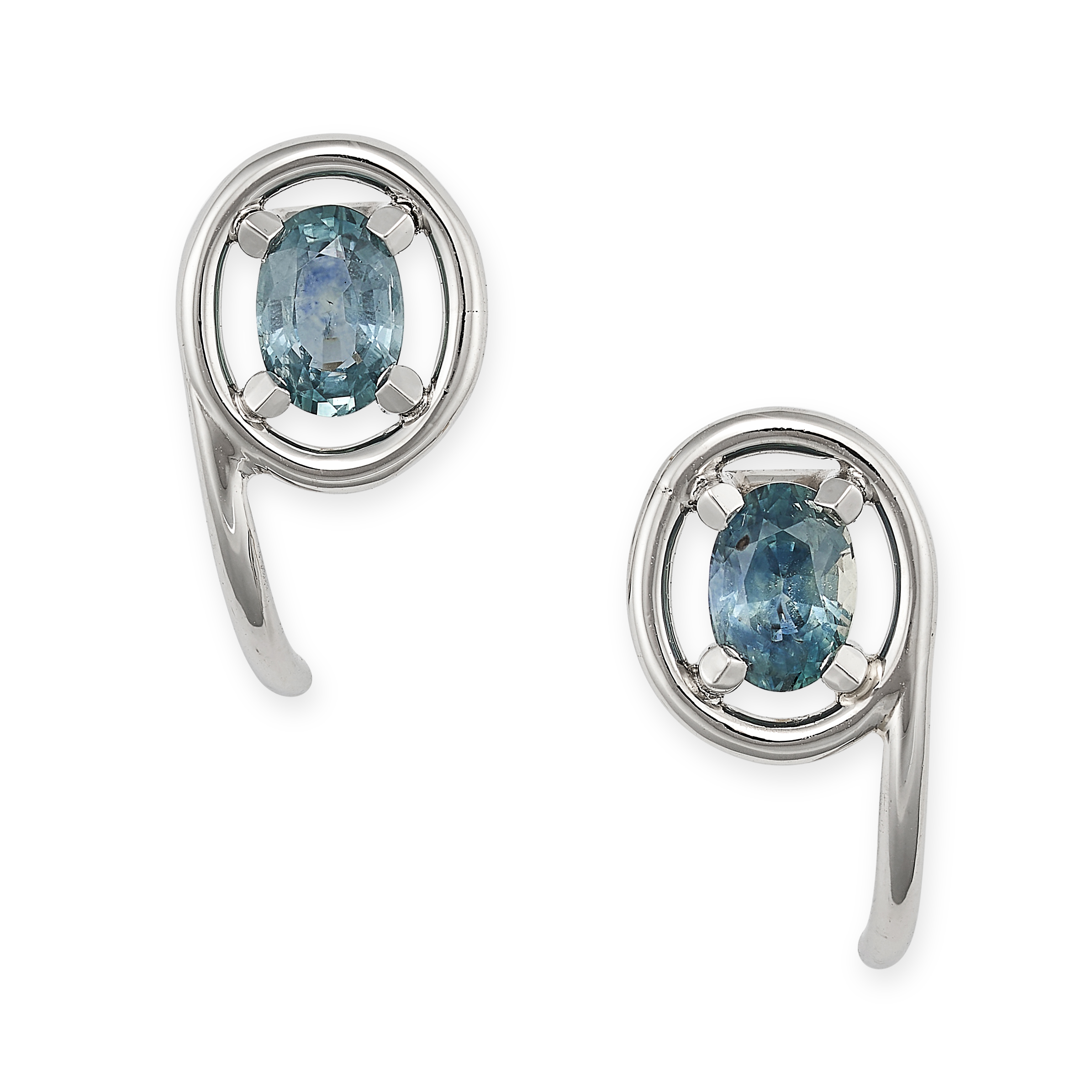 A PAIR OF SAPPHIRE EARRINGS in 18ct yellow and white gold, each set with an oval cut sapphire, st...