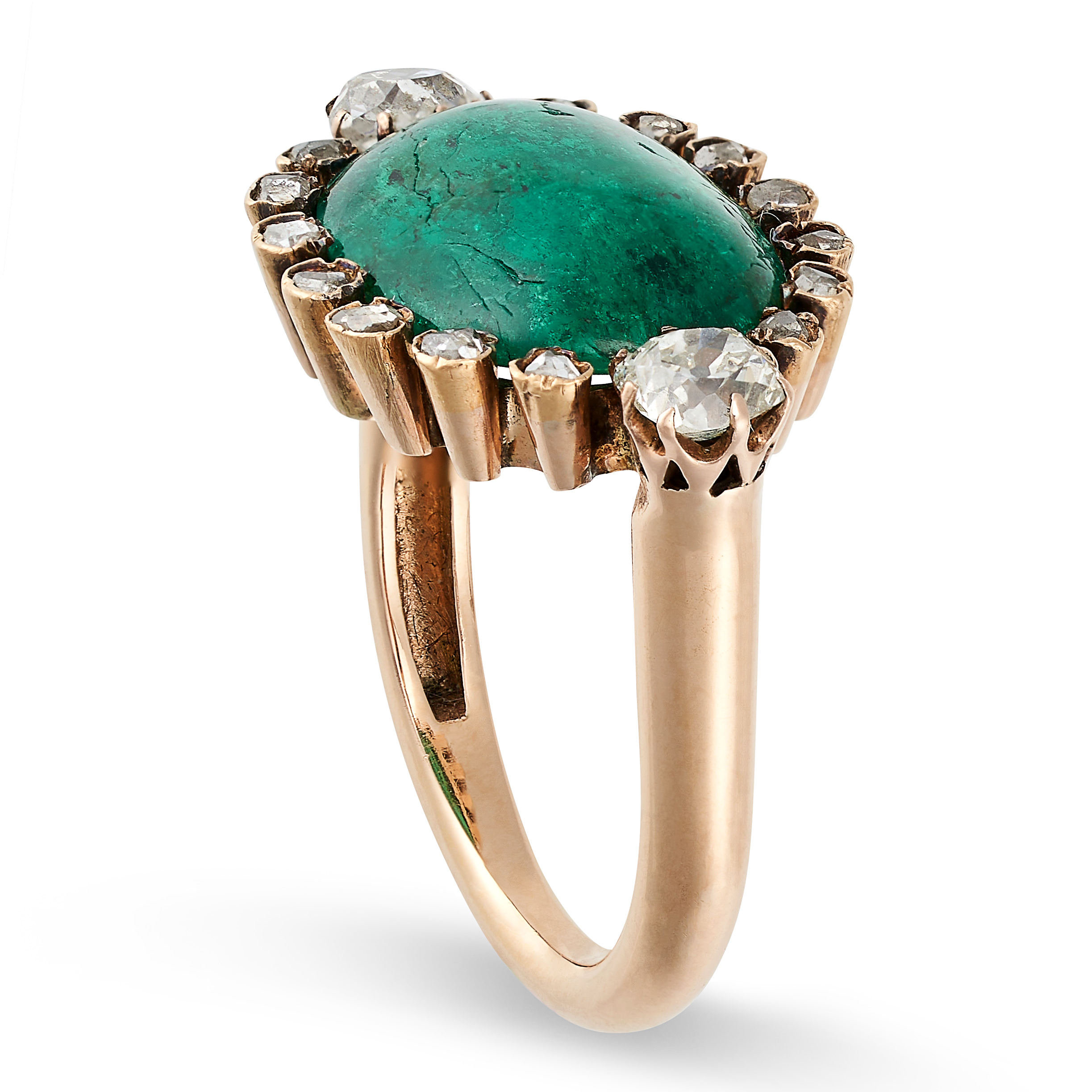 AN EMERALD AND DIAMOND DRESS RING in high carat yellow gold, set with an oval cabochon emerald of... - Image 2 of 2