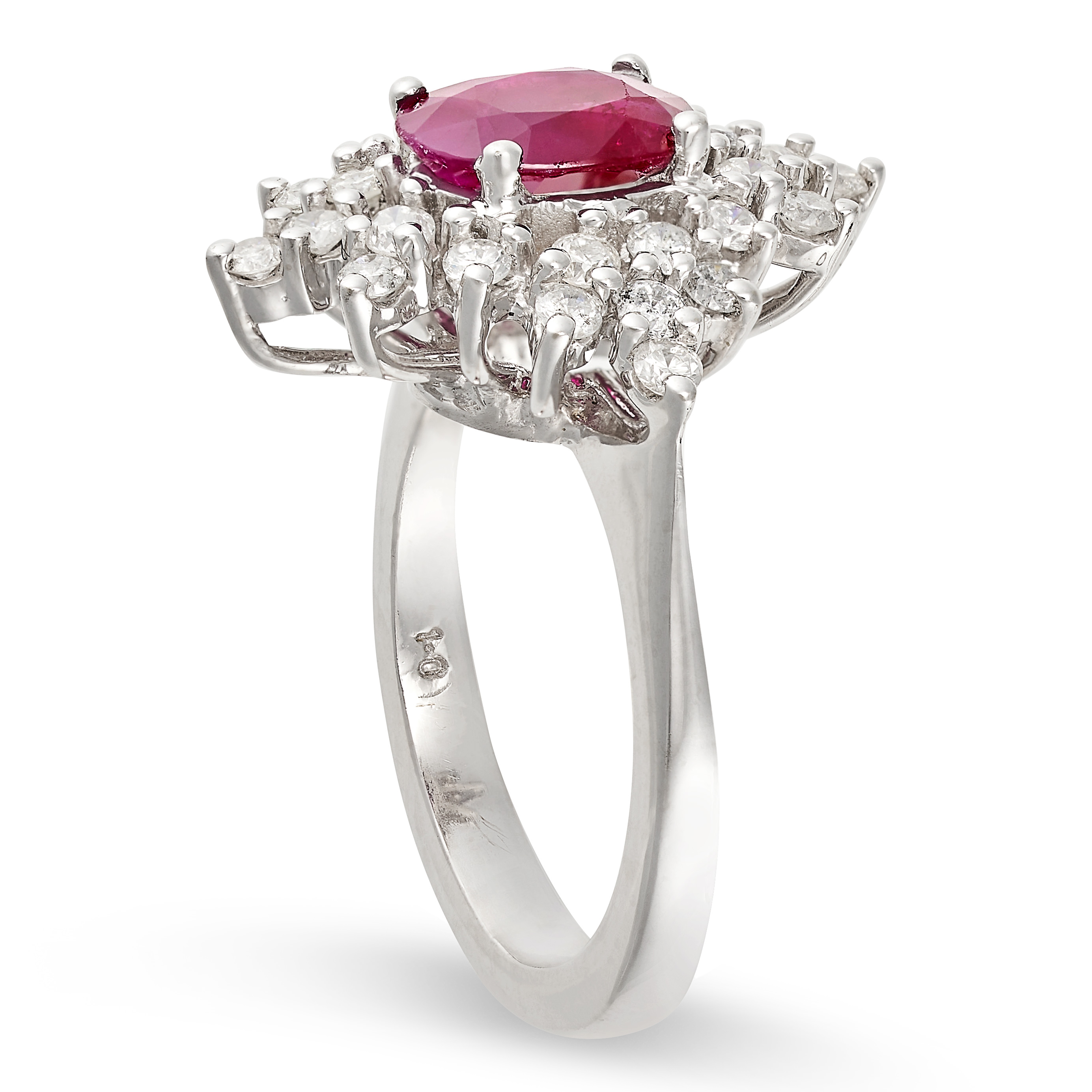 A RUBY AND DIAMOND CLUSTER RING in white gold, set with a cushion cut ruby of approximately 2.32 ... - Image 2 of 2