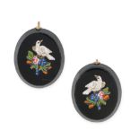 A PAIR OF ANTIQUE MICROMOSAIC EARRINGS in yellow gold, each comprising an oval shaped onyx inlaid...