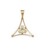 A DIAMOND PENDANT in yellow gold, set with a trillion cut diamond of approximately 0.36 carats, n...