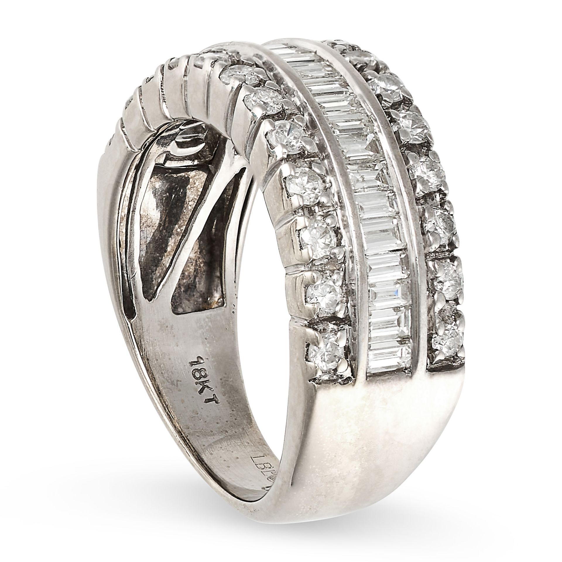 A DIAMOND HALF ETERNITY RING in 18ct white gold, set with a row of baguette cut diamonds accented... - Image 2 of 2