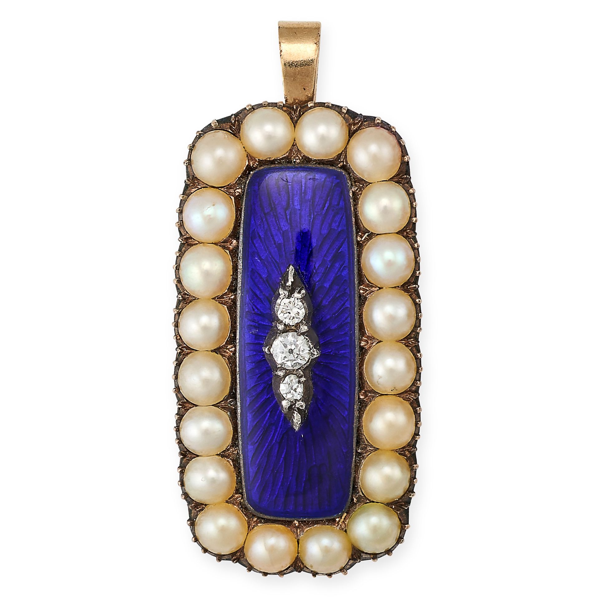 NO RESERVE - AN ANTIQUE ENAMEL, PEARL AND DIAMOND PENDANT, 19TH CENTURY AND LATER in yellow gold,...