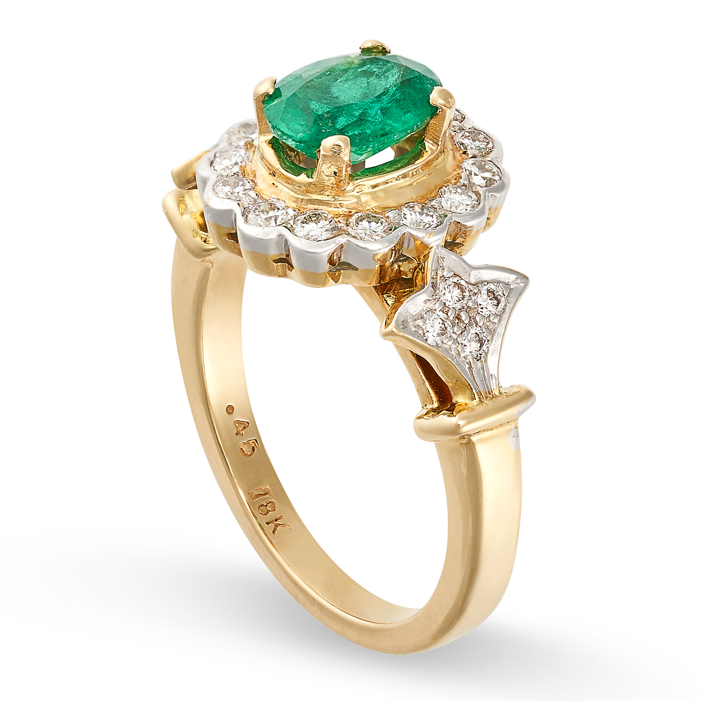 AN EMERALD AND DIAMOND CLUSTER RING in 18ct yellow gold, set with an oval cut emerald of approxim... - Image 2 of 2