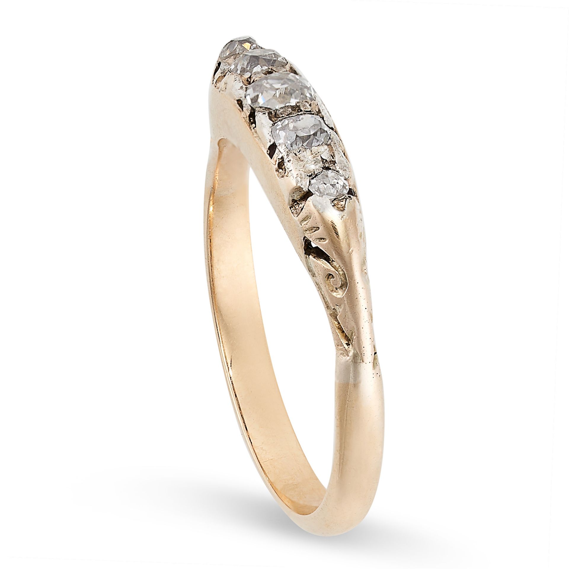 AN ANTIQUE DIAMOND FIVE STONE RING in yellow gold, set with five old cut diamonds, no assay marks... - Image 2 of 2