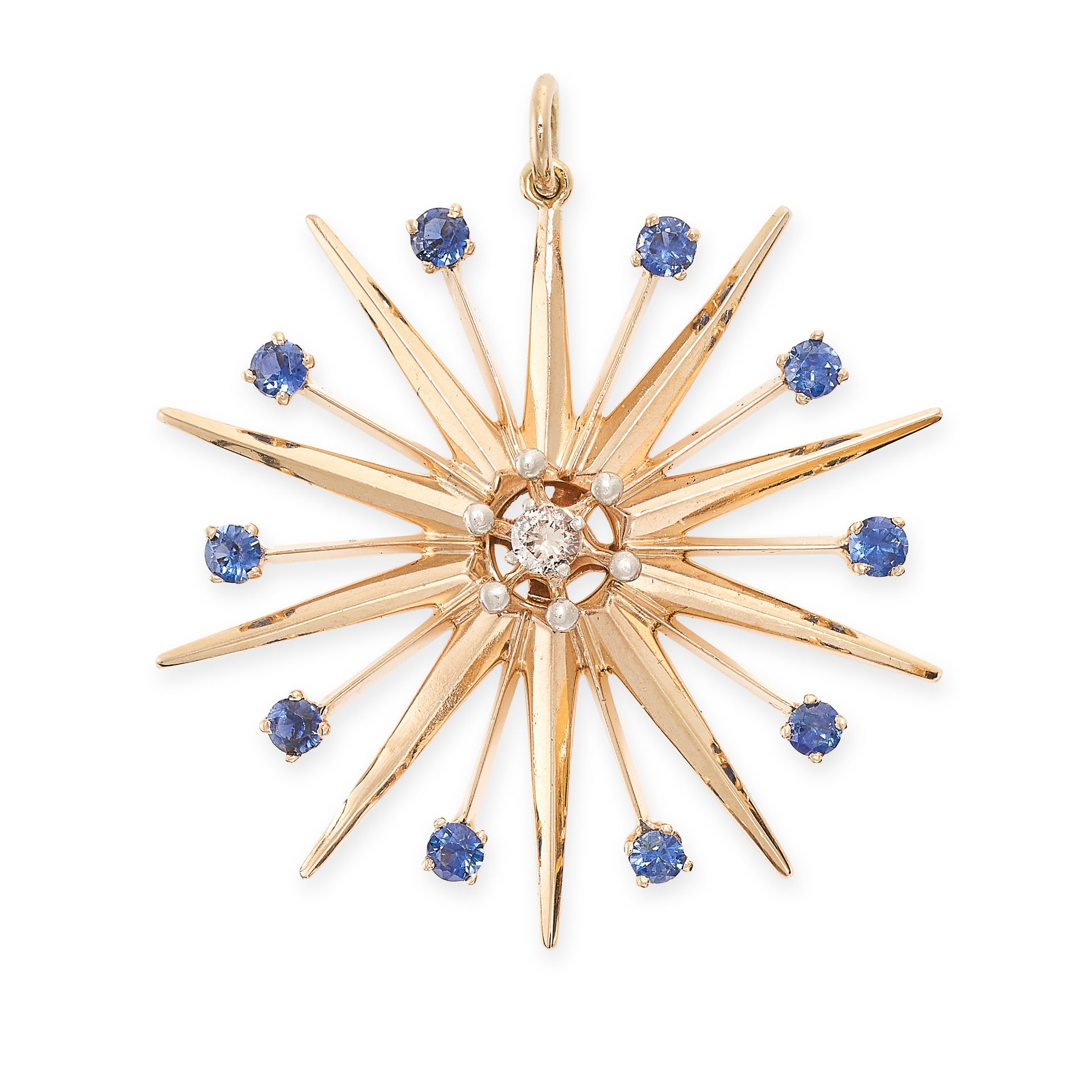 NO RESERVE - A SAPPHIRE AND DIAMOND STAR PENDANT in high carat yellow gold, set to the centre wit...