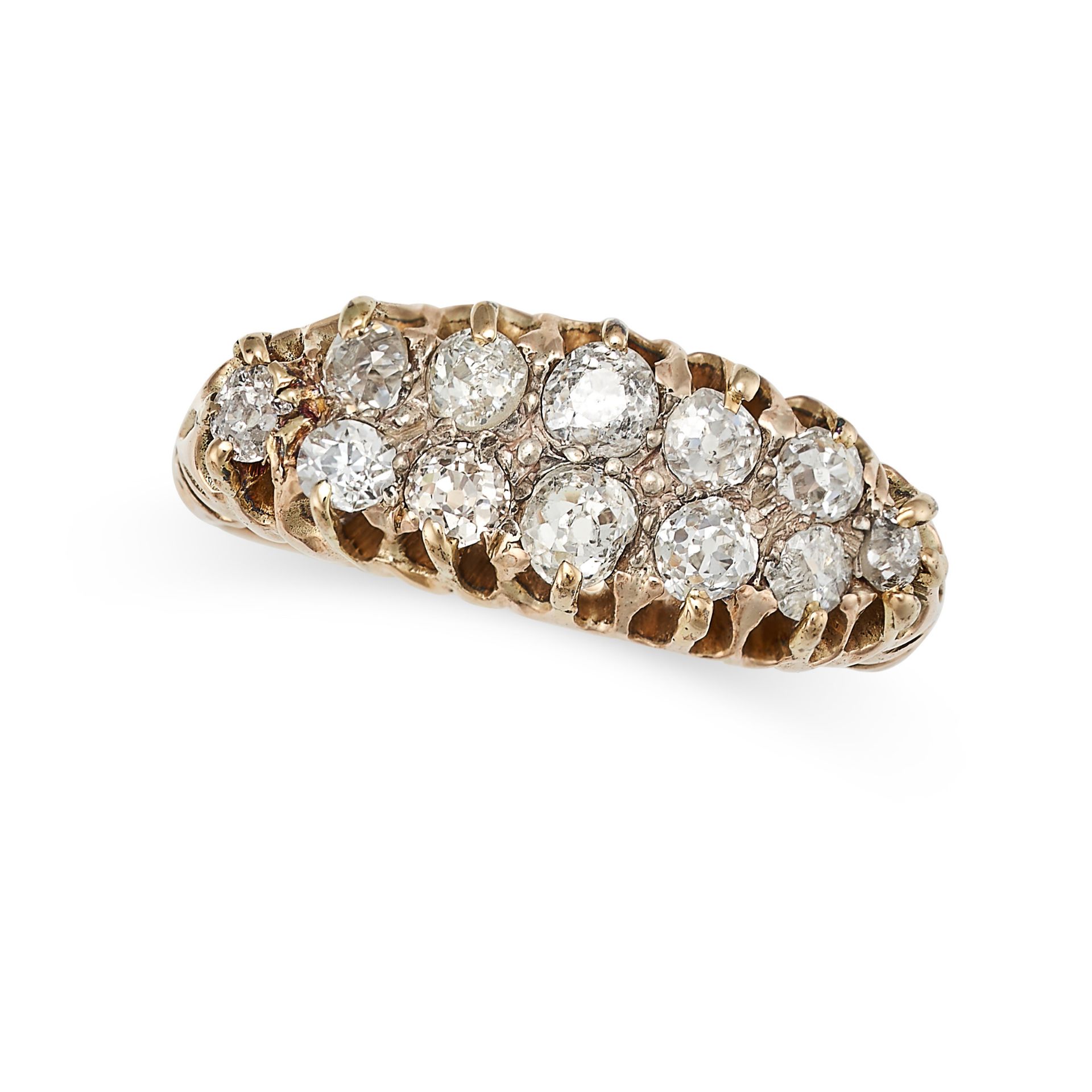 AN ANTIQUE VICTORIAN DIAMOND RING, 19TH CENTURY in yellow gold, set with two rows of old cut diam...