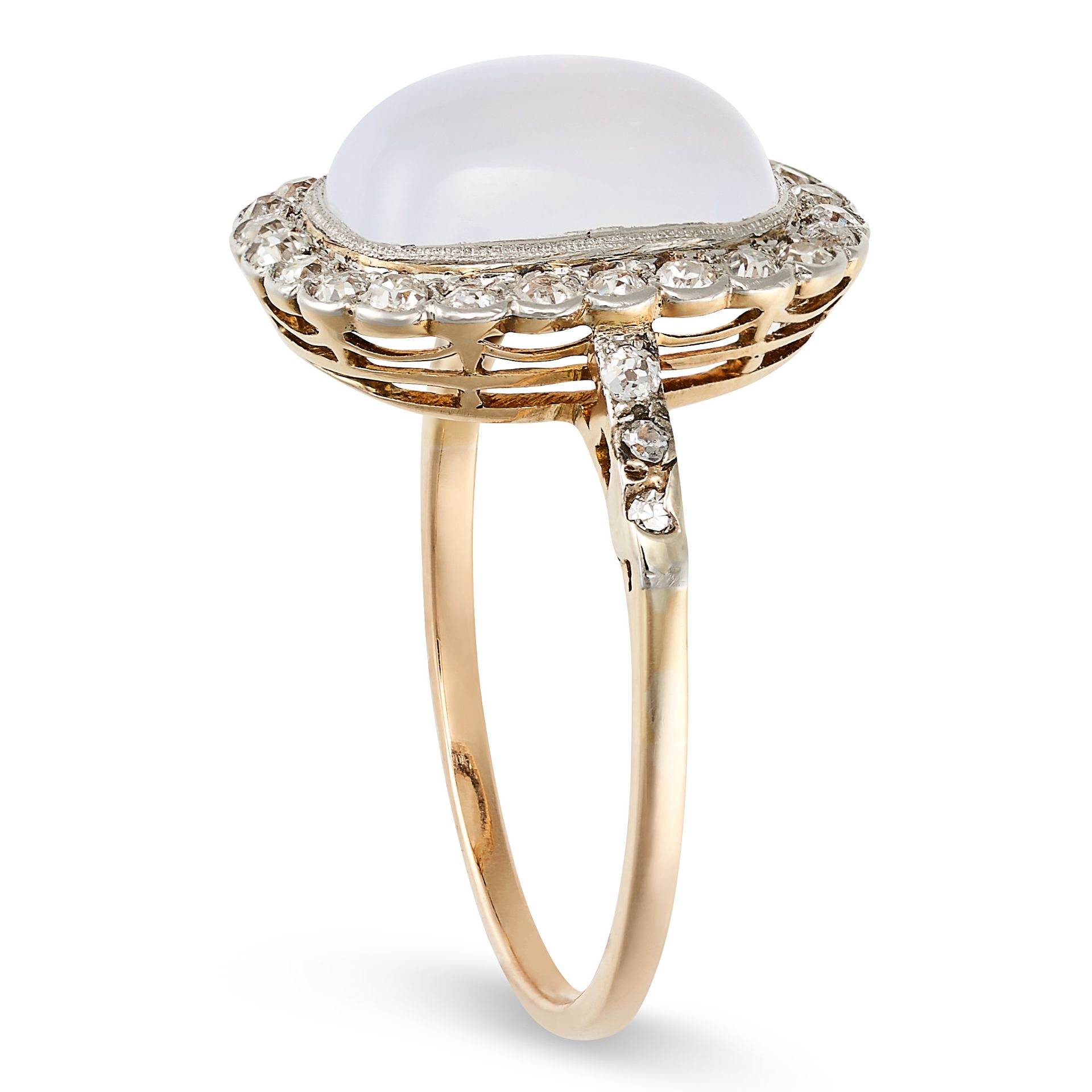 AN ANTIQUE MOONSTONE AND DIAMOND CLUSTER RING, EARLY 20TH CENTURY in yellow gold, set with a cabo... - Image 2 of 2