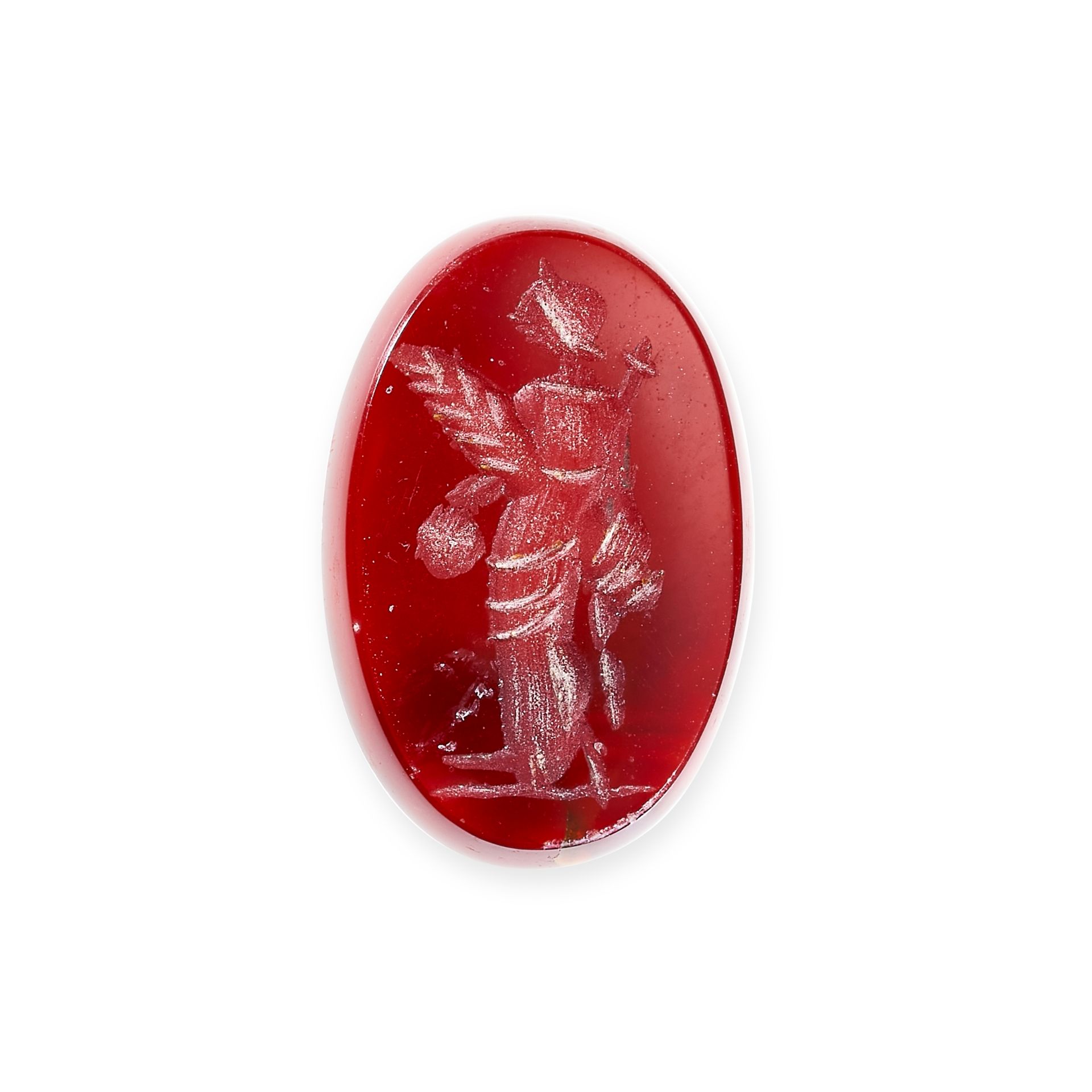 NO RESERVE - A CARVED CARNELIAN INTAGLIO the oval cabochon carnelian is carved depicting a classi...