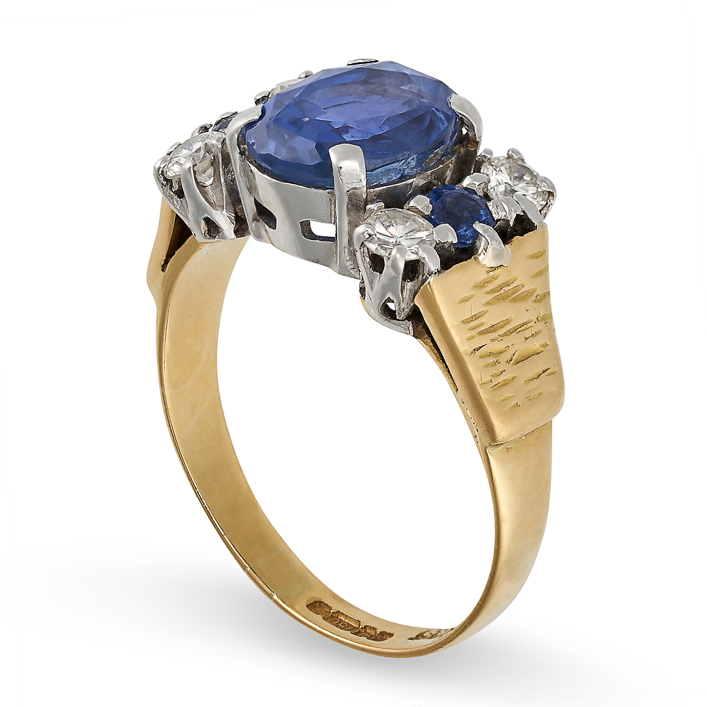 A VINTAGE CEYLON NO HEAT SAPPHIRE AND DIAMOND RING in 18ct yellow gold, set with an oval cut sapp... - Image 2 of 2