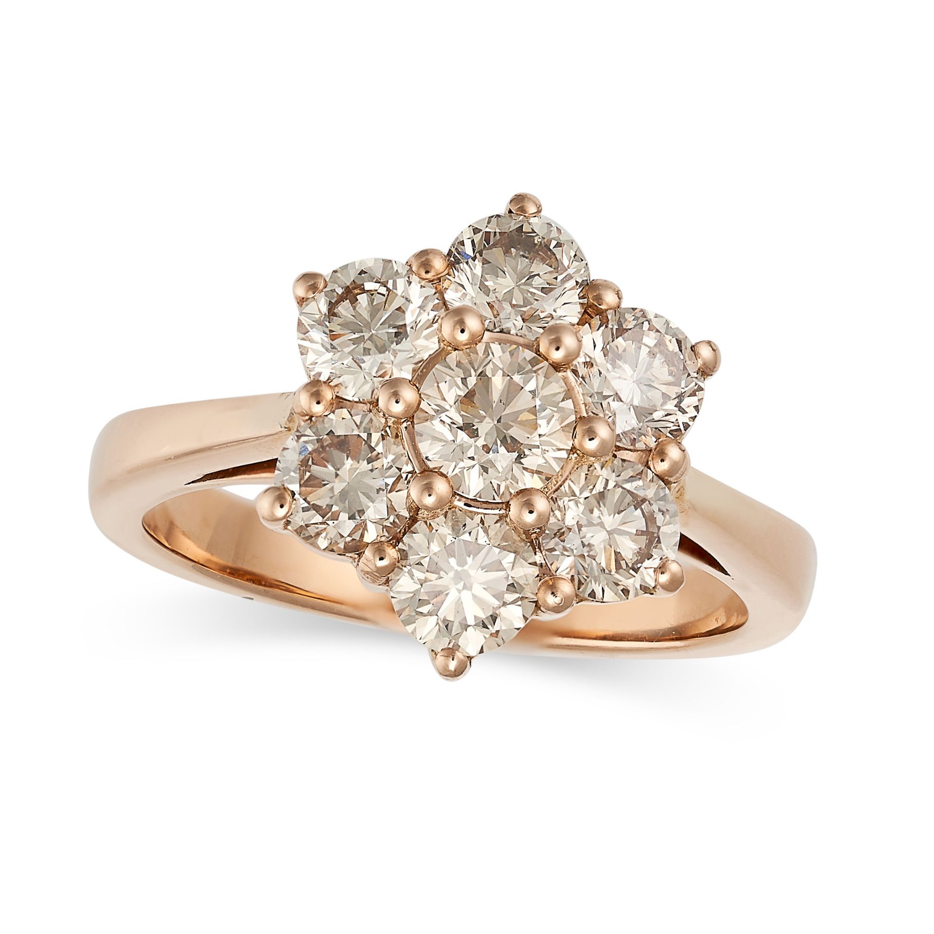 A DIAMOND CLUSTER RING in 18ct rose gold, set with a cluster of round brilliant cut diamonds all ...