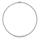 A 10.00 CARAT DIAMOND RIVIERE NECKLACE in 18ct white gold, set with a row of graduated round bril...