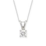 A SOLITAIRE DIAMOND PENDANT AND CHAIN in 9ct white gold, set with a round brilliant cut diamond o...