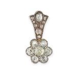 AN ANTIQUE DIAMOND CLUSTER PENDANT in yellow gold and silver, set with a cluster of old cut diamo...