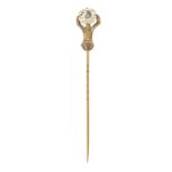 AN ANTIQUE VICTORIAN CEYLON NO HEAT YELLOW SAPPHIRE STICK PIN, 19TH CENTURY in yellow gold, desig...