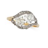 AN ANTIQUE DIAMOND TOI ET MOI RING, EARLY 20TH CENTURY in 18ct yellow gold, set with two old cut ...