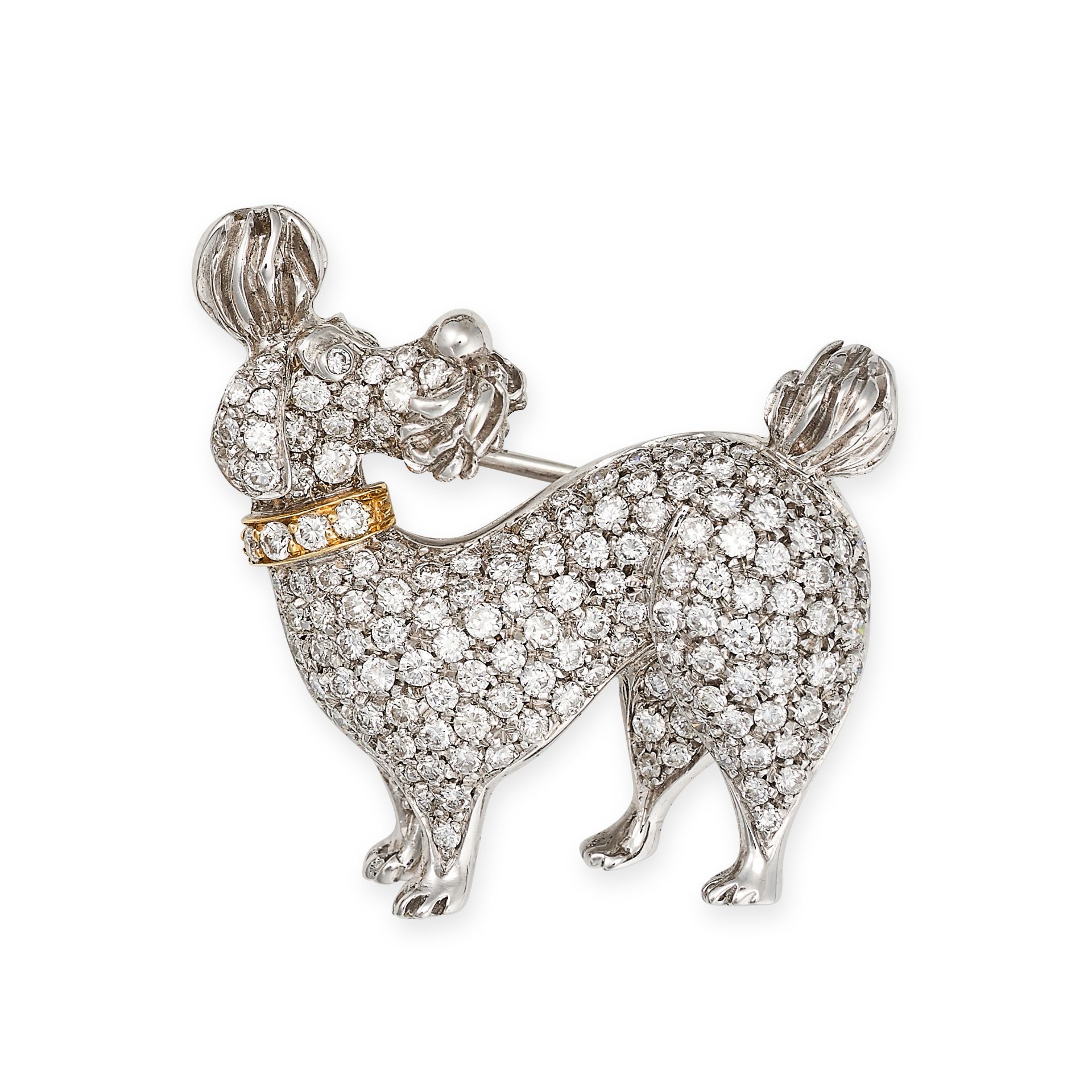 A DIAMOND DOG BROOCH in 18ct white gold, designed as a poodle pave set throughout with round bril...