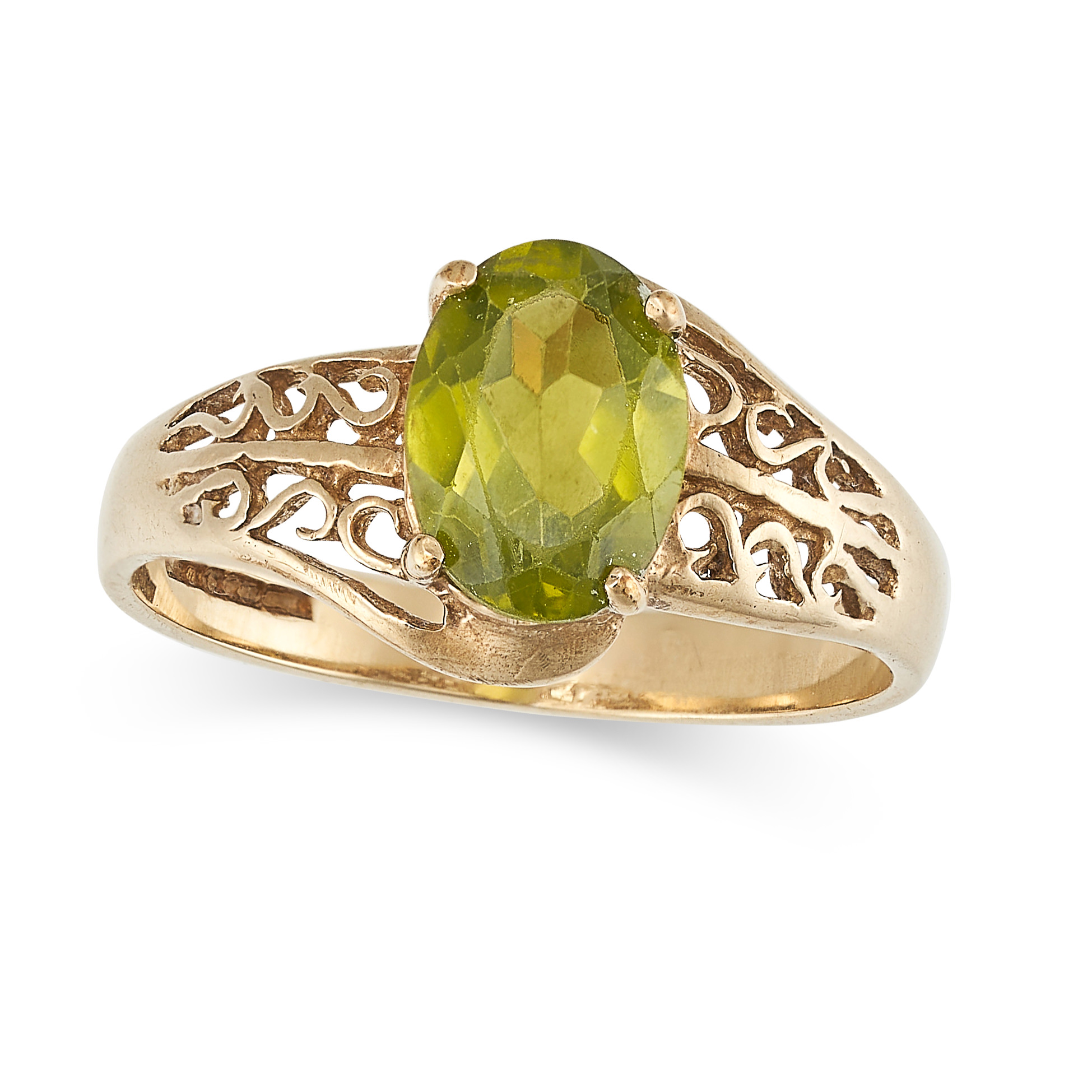 A PERIDOT RING in 9ct yellow gold, set with an oval cut peridot, full British hallmarks, size K /...