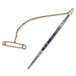 NO RESERVE - A SAPPHIRE AND DIAMOND BAR BROOCH in yellow gold and platinum, set with a row of squ...