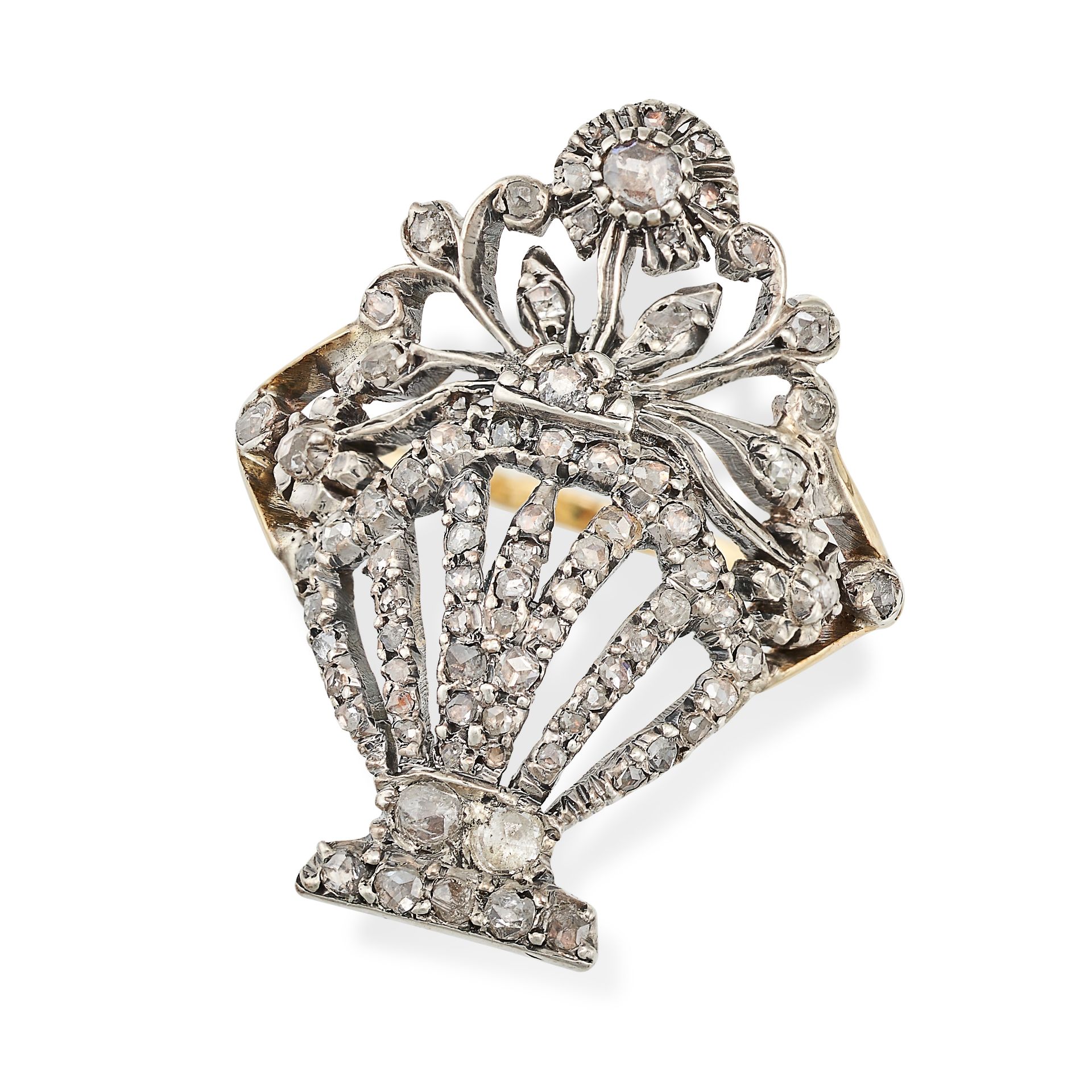 A DIAMOND GIARDINETTO RING in silver and yellow gold, the openwork foliate design modelled as an ...