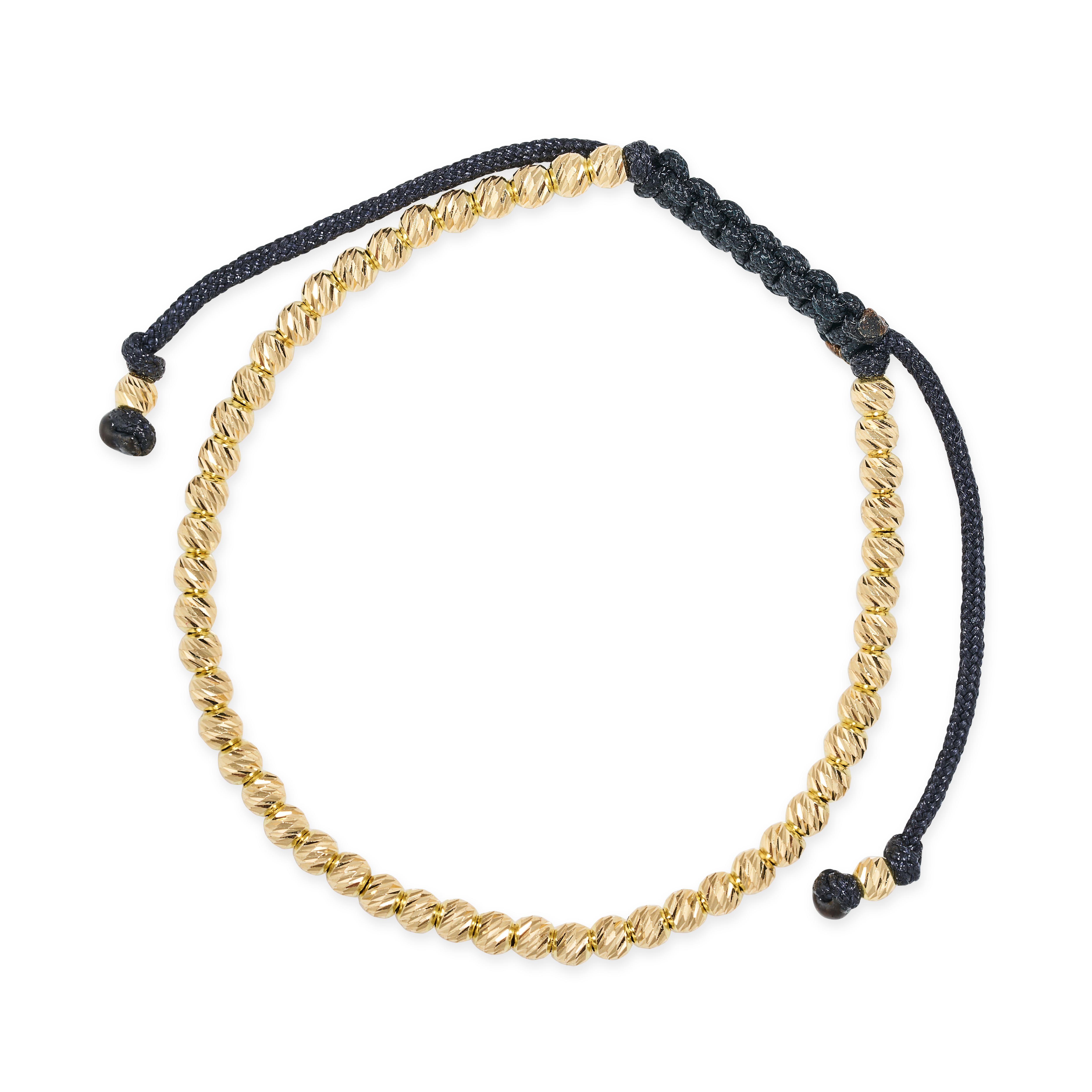 A YELLOW GOLD BEAD BRACELET in yellow gold, comprising a row of bright cut yellow gold beads on a...