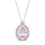 A KUNZITE AND DIAMOND PENDANT NECKLACE in 18ct white gold, comprising a pear cut kunzite of 17.20...