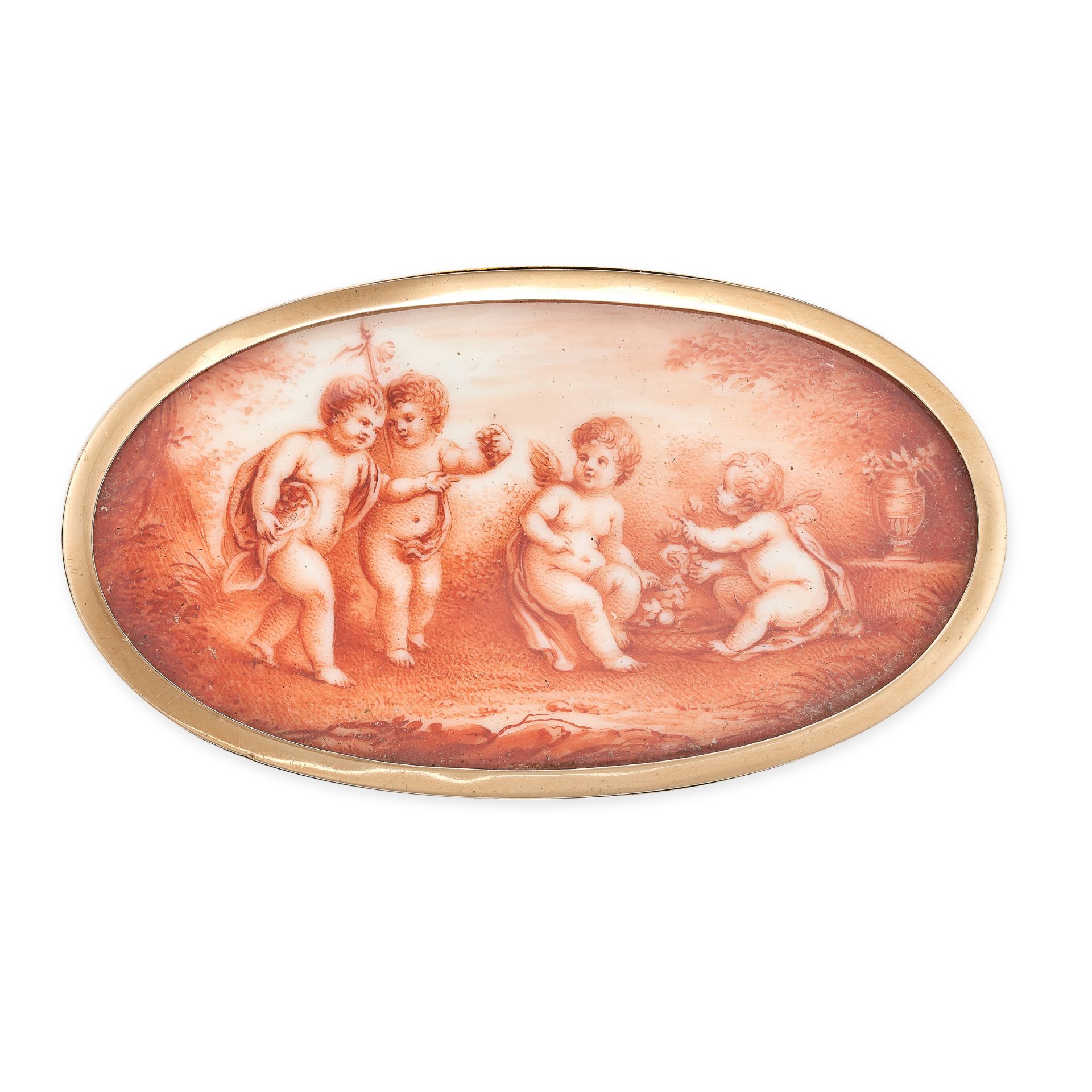 AN ANTIQUE VICTORIAN PAINTED MINIATURE BROOCH, 19TH CENTURY in yellow gold, the painted miniature...