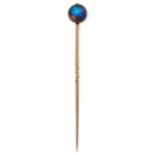 NO RESERVE - A BOULDER OPAL STICK PIN in yellow gold, set with a polished boulder opal bead, no a...