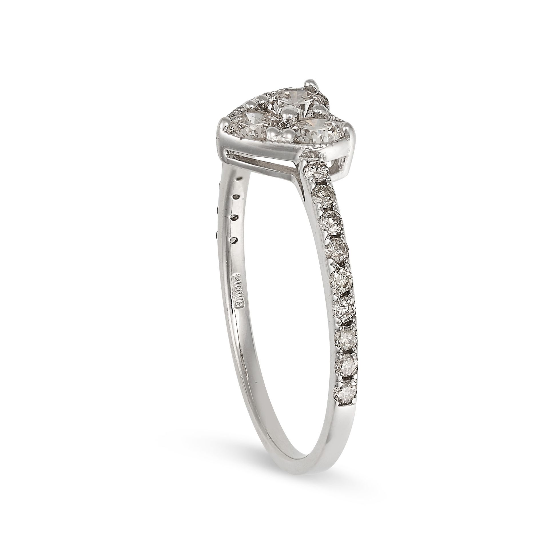 A DIAMOND HEART RING in 18ct white gold, the heart shaped face set with three round brilliant cut... - Image 2 of 2