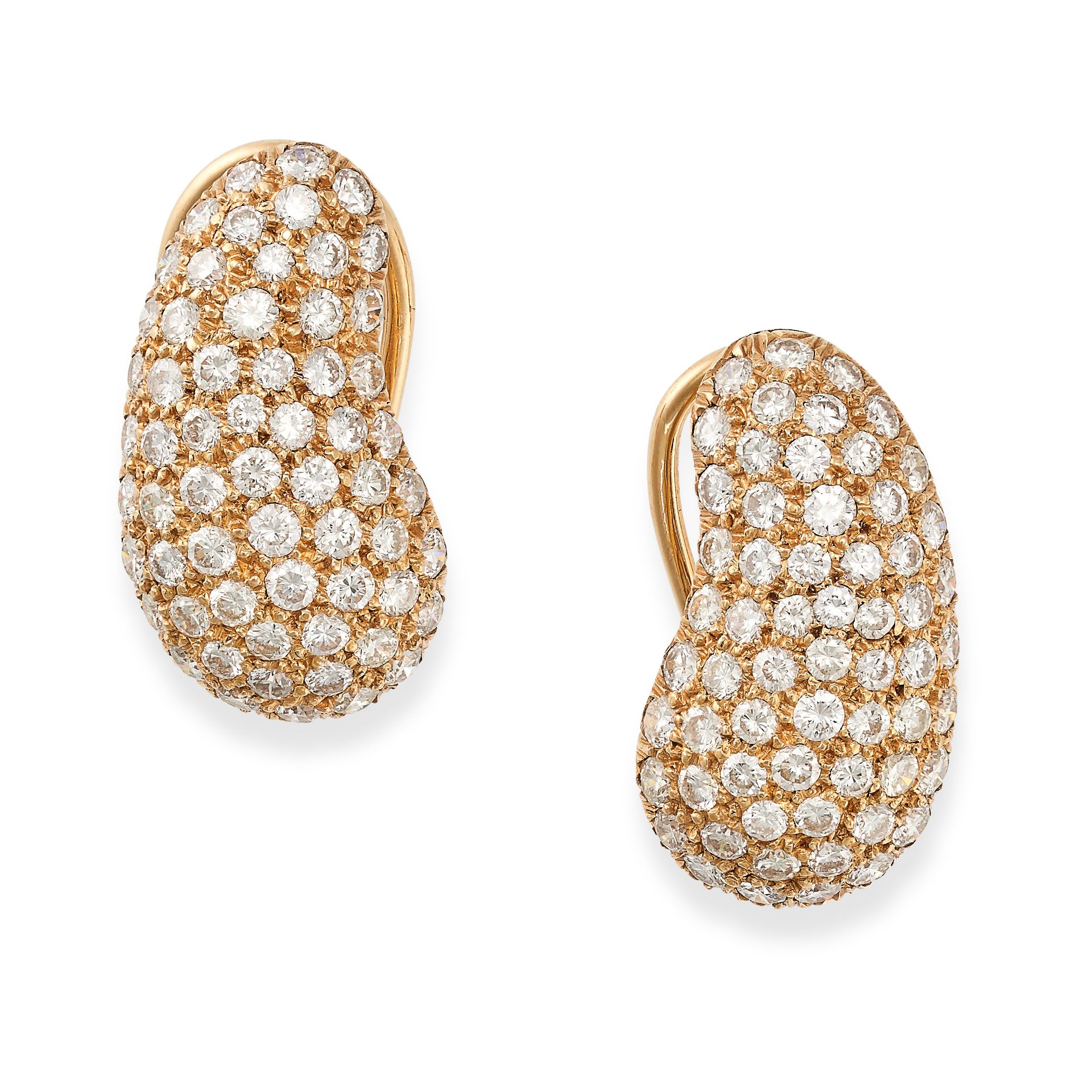 A PAIR OF VINTAGE DIAMOND BEAN EARRINGS, CIRCA 1990 in yellow gold, designed as beans, pave set w...