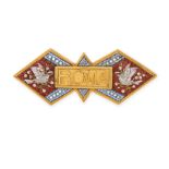 AN ANTIQUE MICROMOSAIC BROOCH in yellow gold, the geometric body inlaid with various coloured har...