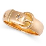 A VINTAGE DIAMOND BELT BUCKLE RING in 18ct yellow gold, designed as a belt set with two round cut...