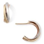 A PAIR OF GOLD HOOP EARRINGS in 9ct yellow, rose and white gold, each designed as a trio of inter...