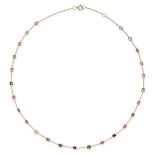 A MULTICOLOURED TOURMALINE CHAIN NECKLACE in 18ct yellow gold, the chain set set with square cut ...
