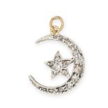 A DIAMOND CRESCENT MOON AND STAR PENDANT in yellow gold and silver, set with old mine and rose cu...