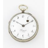 A WHITE METAL OPEN FACE POCKET WATCH, FOR SPARES OR REPAIRS