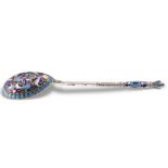 A RUSSIAN SILVER AND ENAMEL SPOON