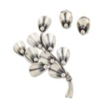NIELS ERIK FROM - A DANISH SILVER BROOCH AND CLIP EARRING SUITE