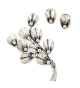 NIELS ERIK FROM - A DANISH SILVER BROOCH AND CLIP EARRING SUITE