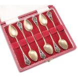 A SET OF SIX NORWEGIAN SILVER-GILT AND PLIQUE-À-JOUR SPOONS